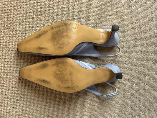 Pastel Blue Suede Kitten Heels with Slingback Strap (7)
