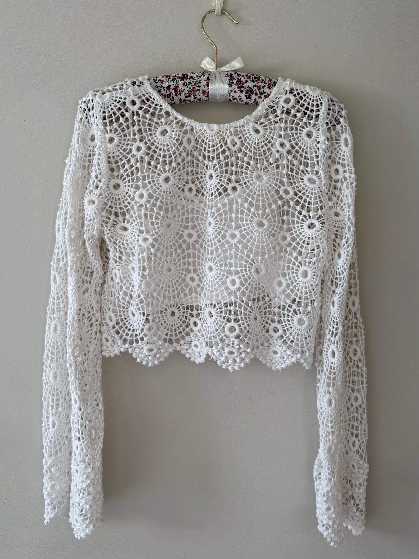 Crochet Boho Bell Sleeve Top (S)