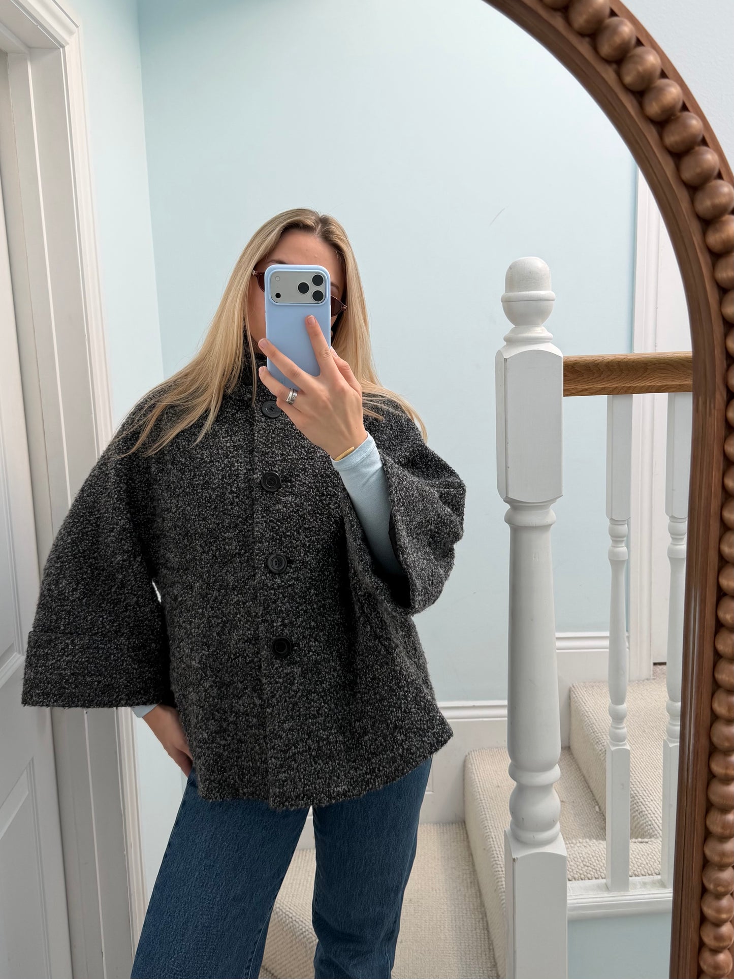 Textured Grey Poncho Jacket (12)