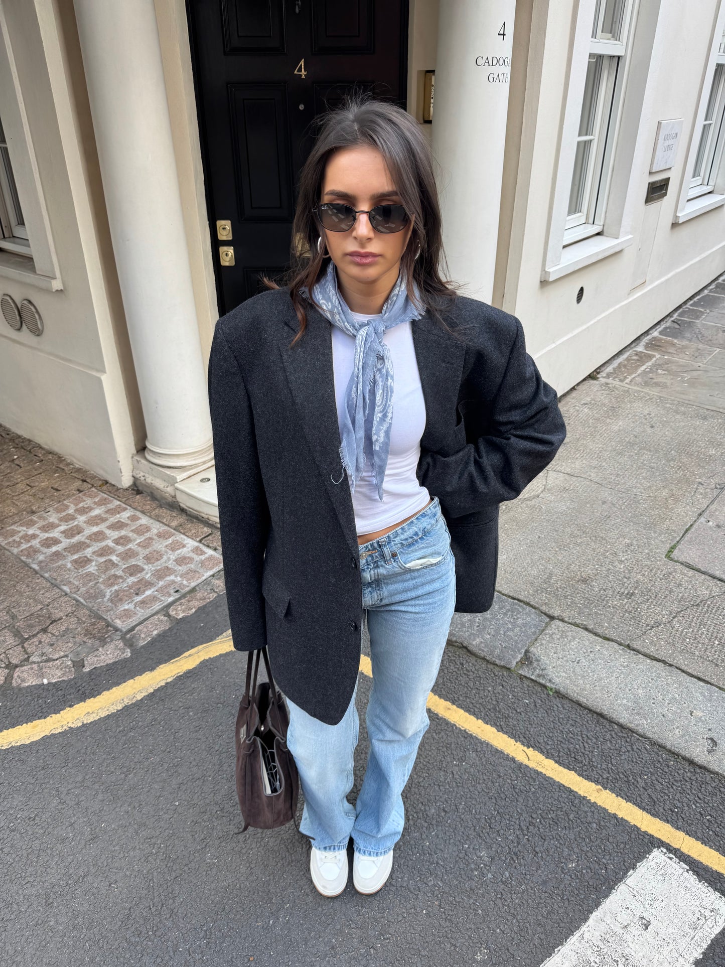 Adriana Oversized Grey Wool Blazer (L)