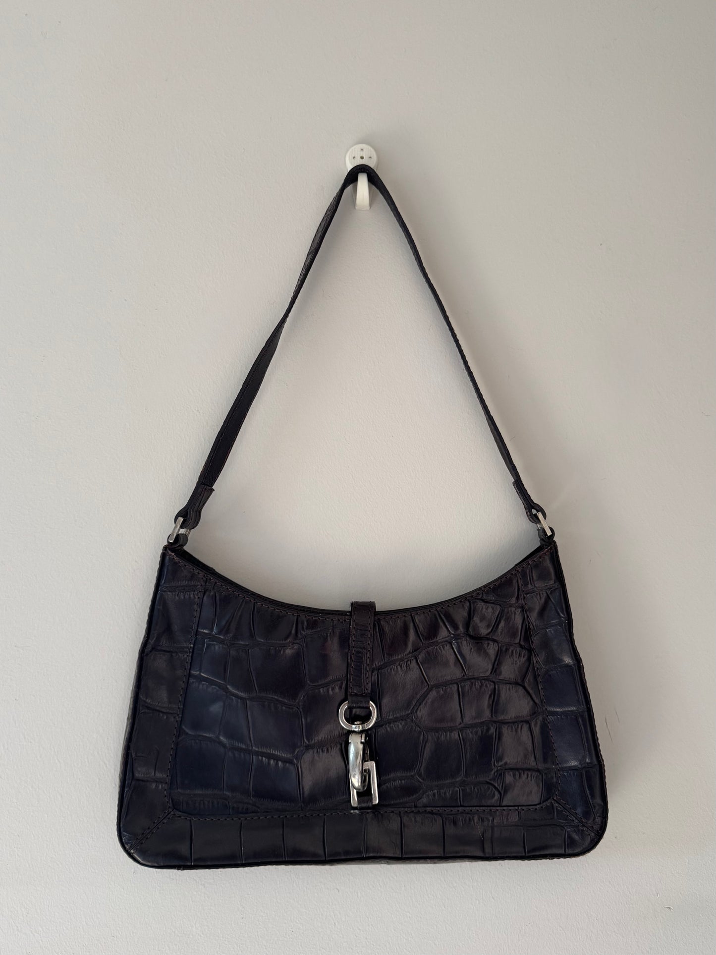 Vintage Brown Croc-Effect Shoulder Bag