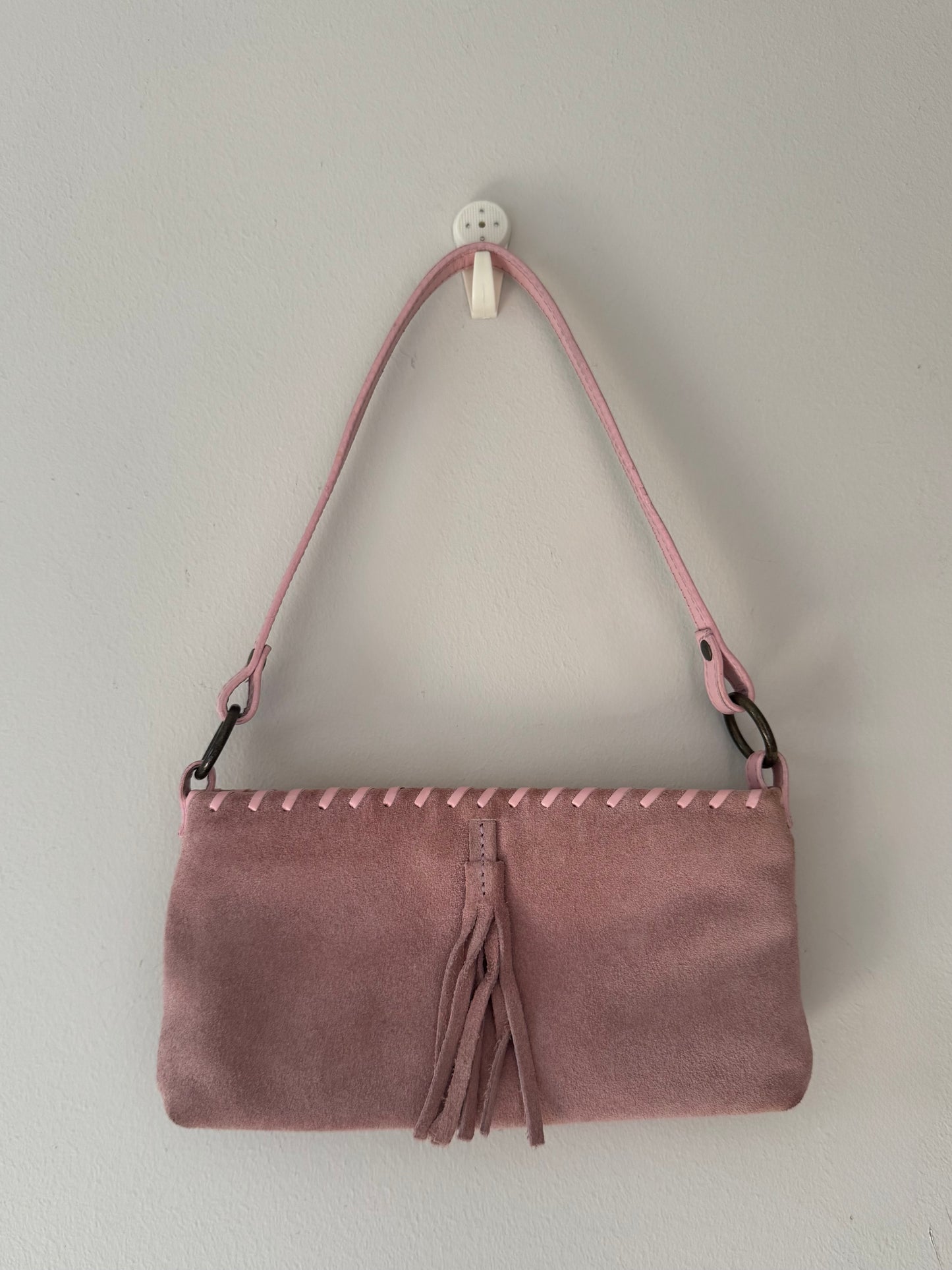 Mini Pink Suede Handbag with Tassel Detail
